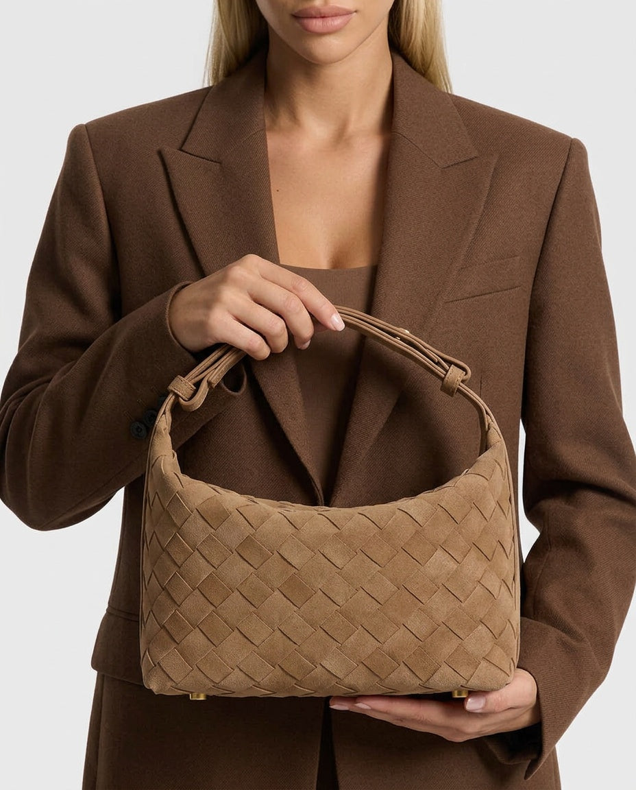 Woven Vegan Suede Shoulder Bag