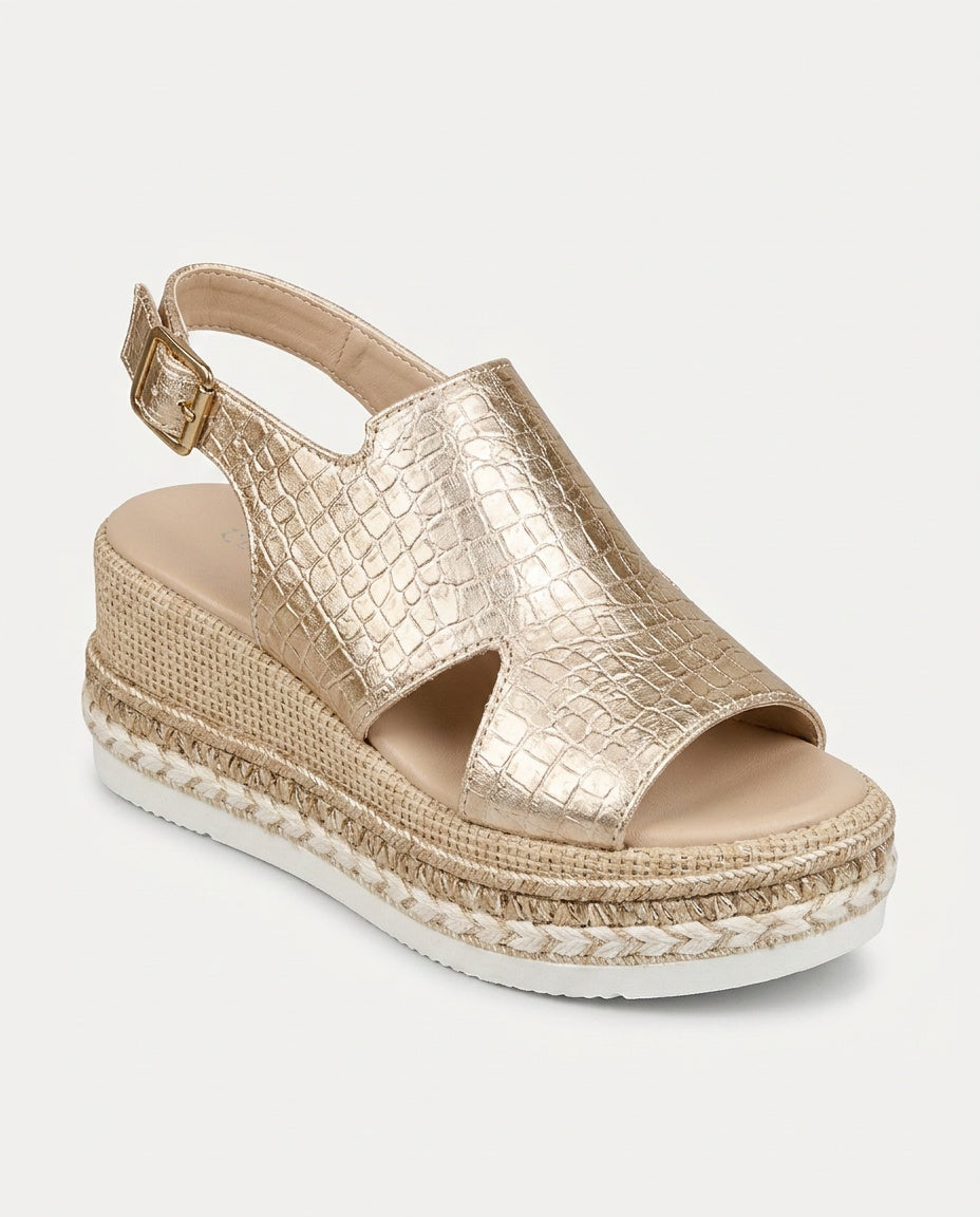 Romy | Metallic Espadrille Slingback Wedge Sandals