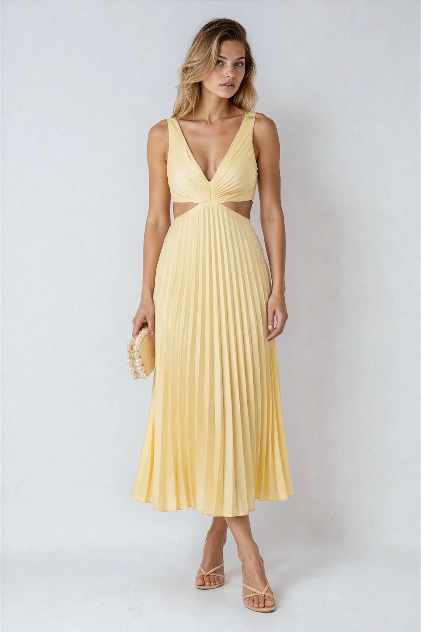 yellow pleated maxi dress Marina