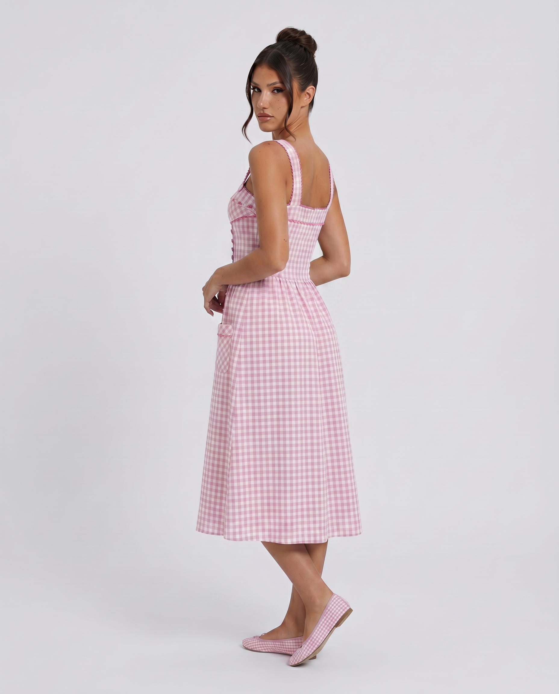 Arixa | Midi Dress with Square Neck and Front Pockets