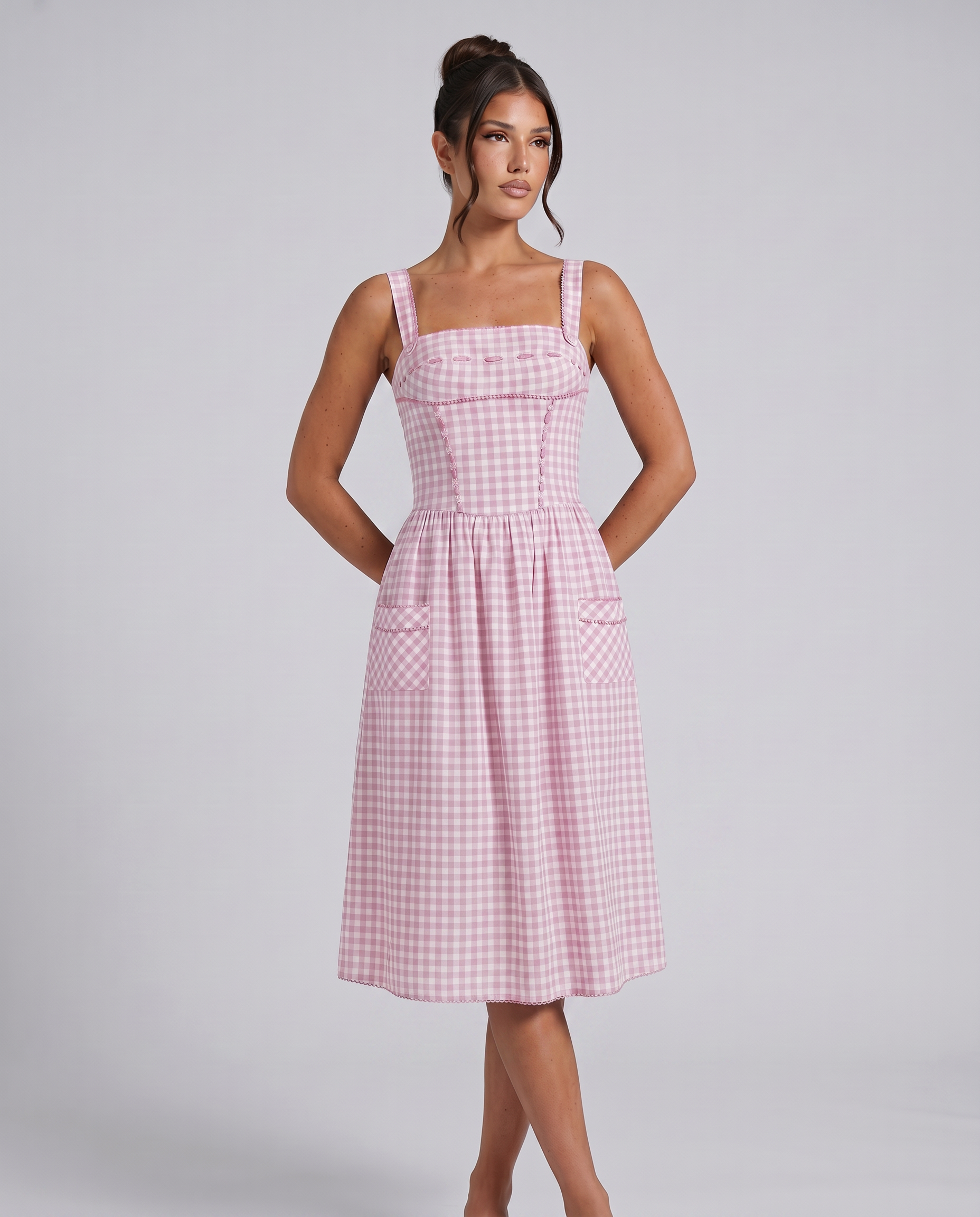 Arixa | Midi Dress with Square Neck and Front Pockets