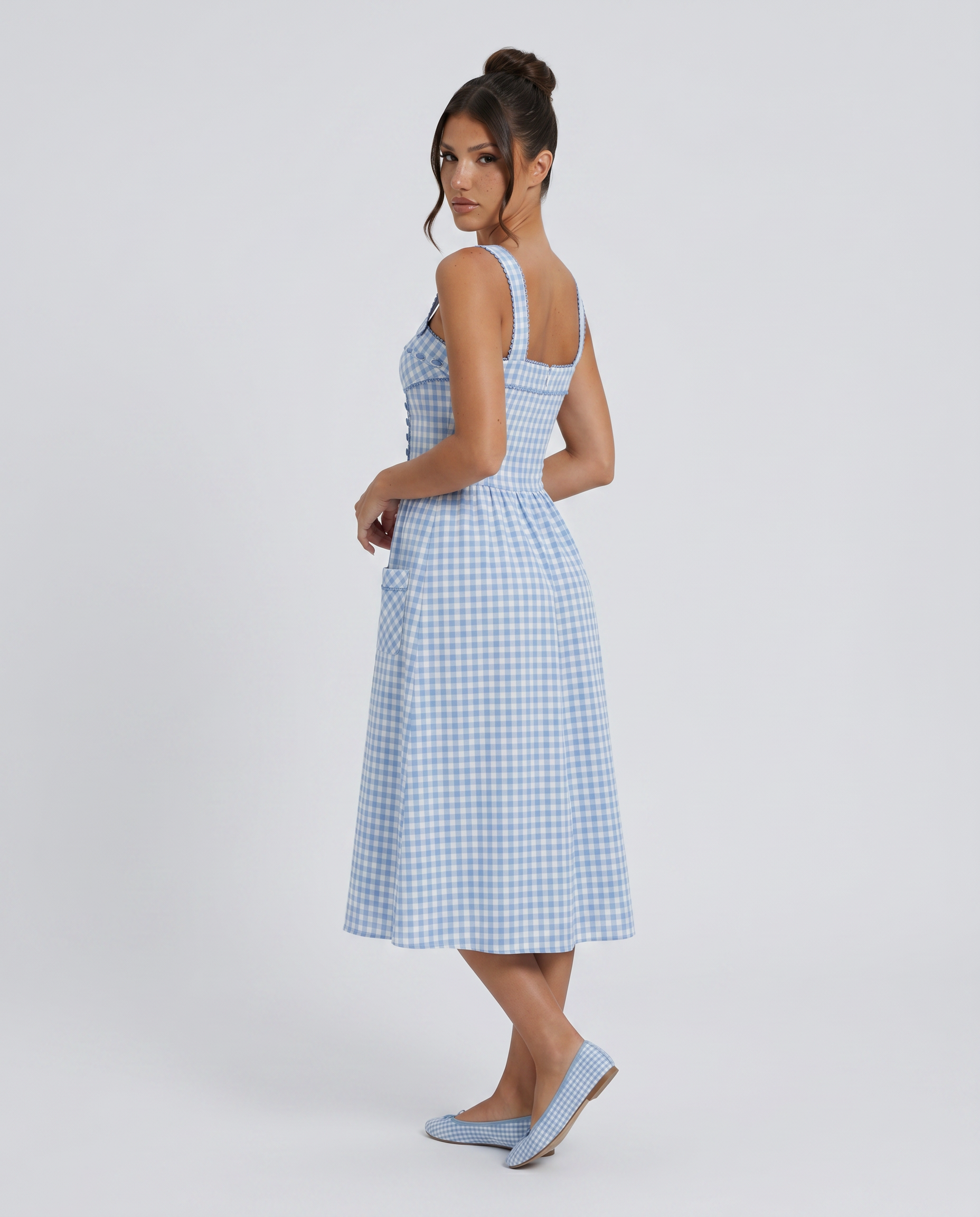 Arixa | Midi Dress with Square Neck and Front Pockets
