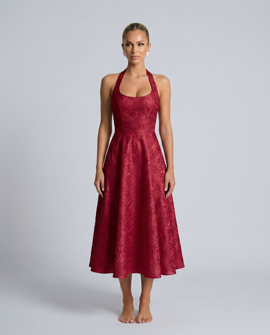 Kate | Midi Dress with Halter Neck and Corset Bodice