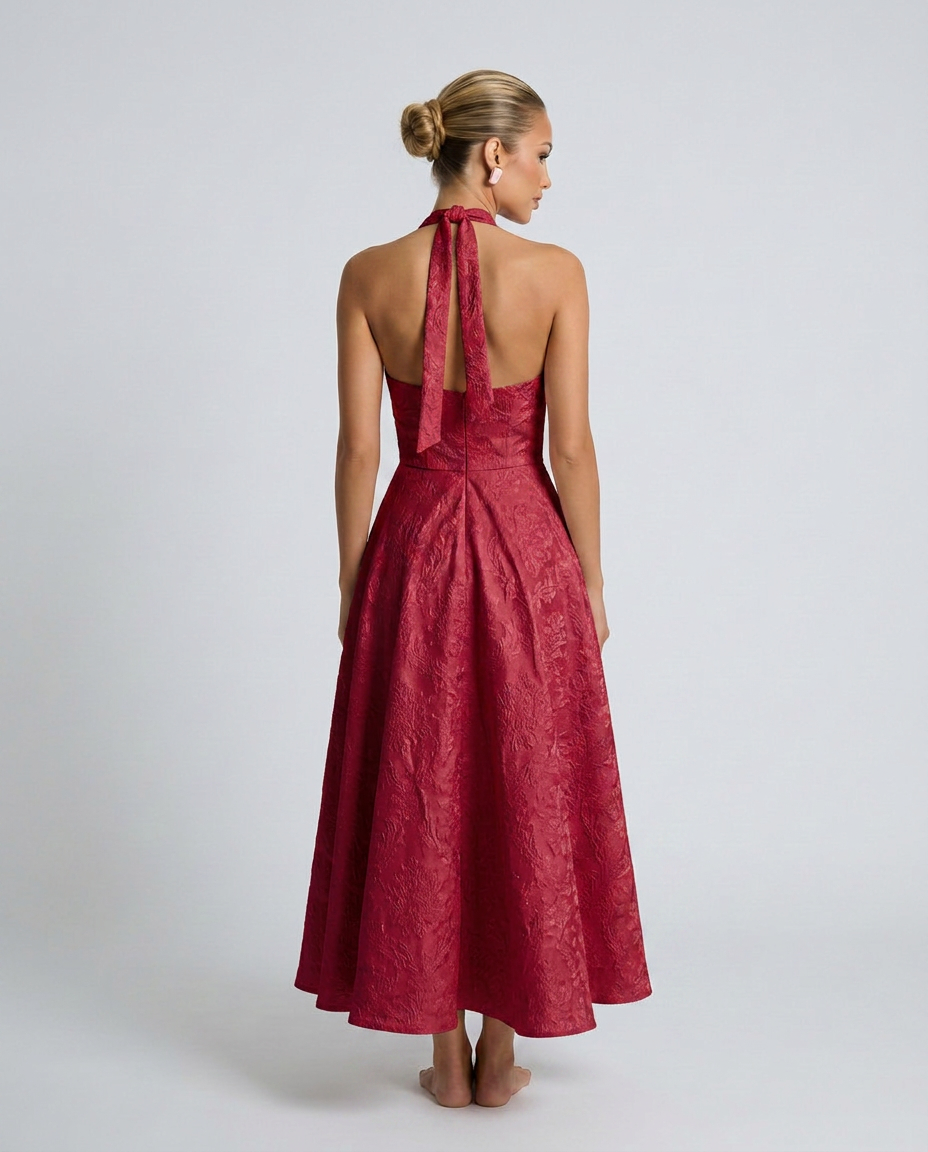 Kate | Midi Dress with Halter Neck and Corset Bodice