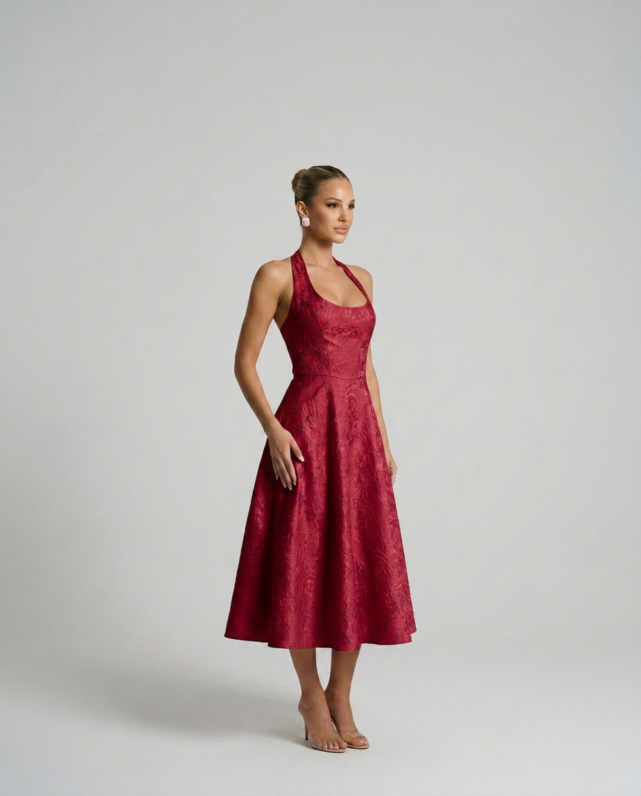 Kate | Midi Dress with Halter Neck and Corset Bodice