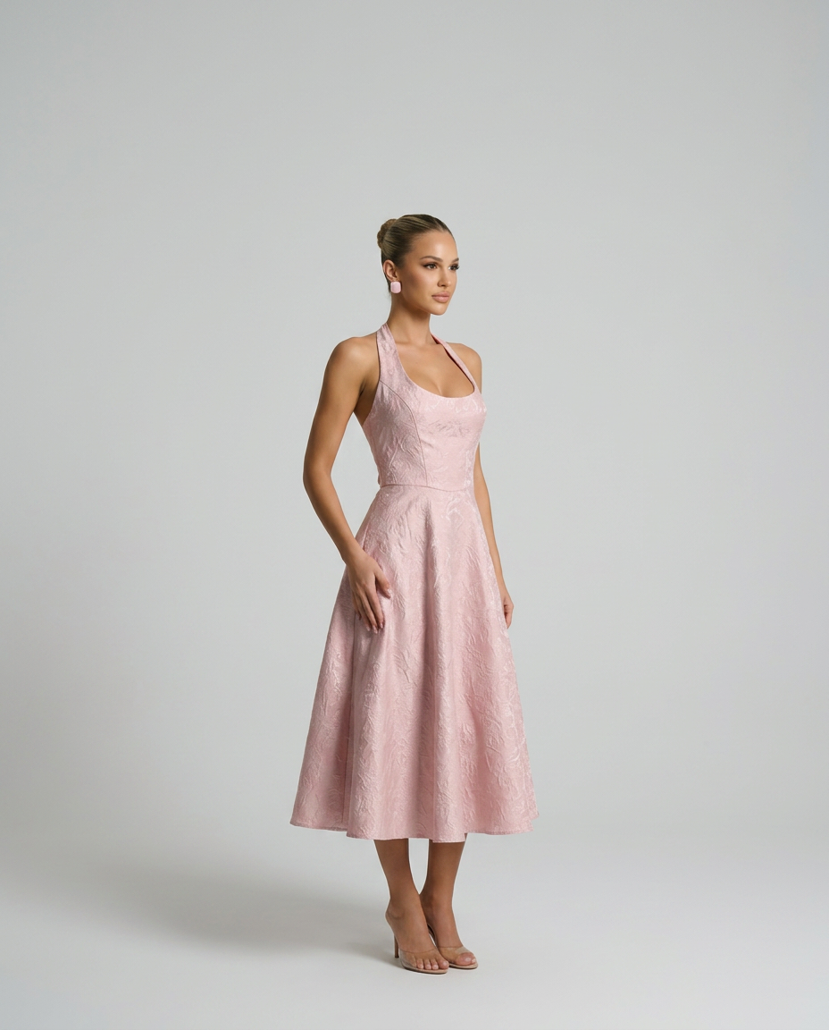 Kate | Midi Dress with Halter Neck and Corset Bodice