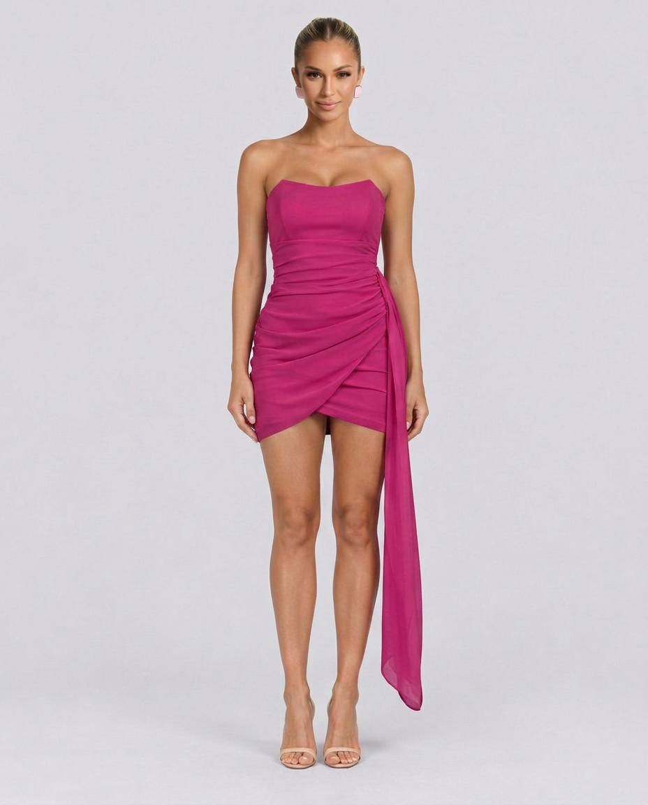 Colette | Strapless Mini Dress with Ruched Sash Detail
