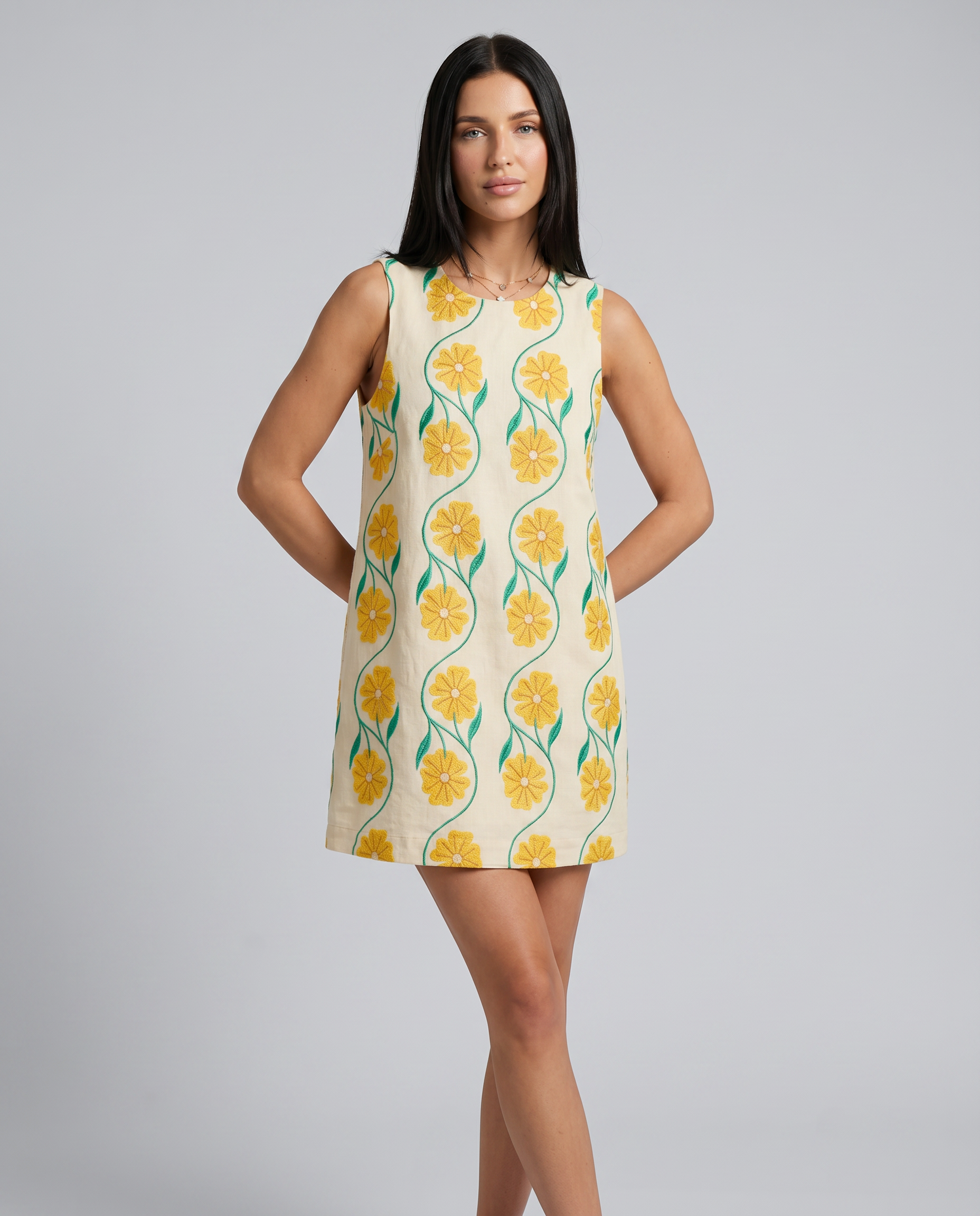 Women's Floral Mini Dress Sleeveless Crew Neck Sofia
