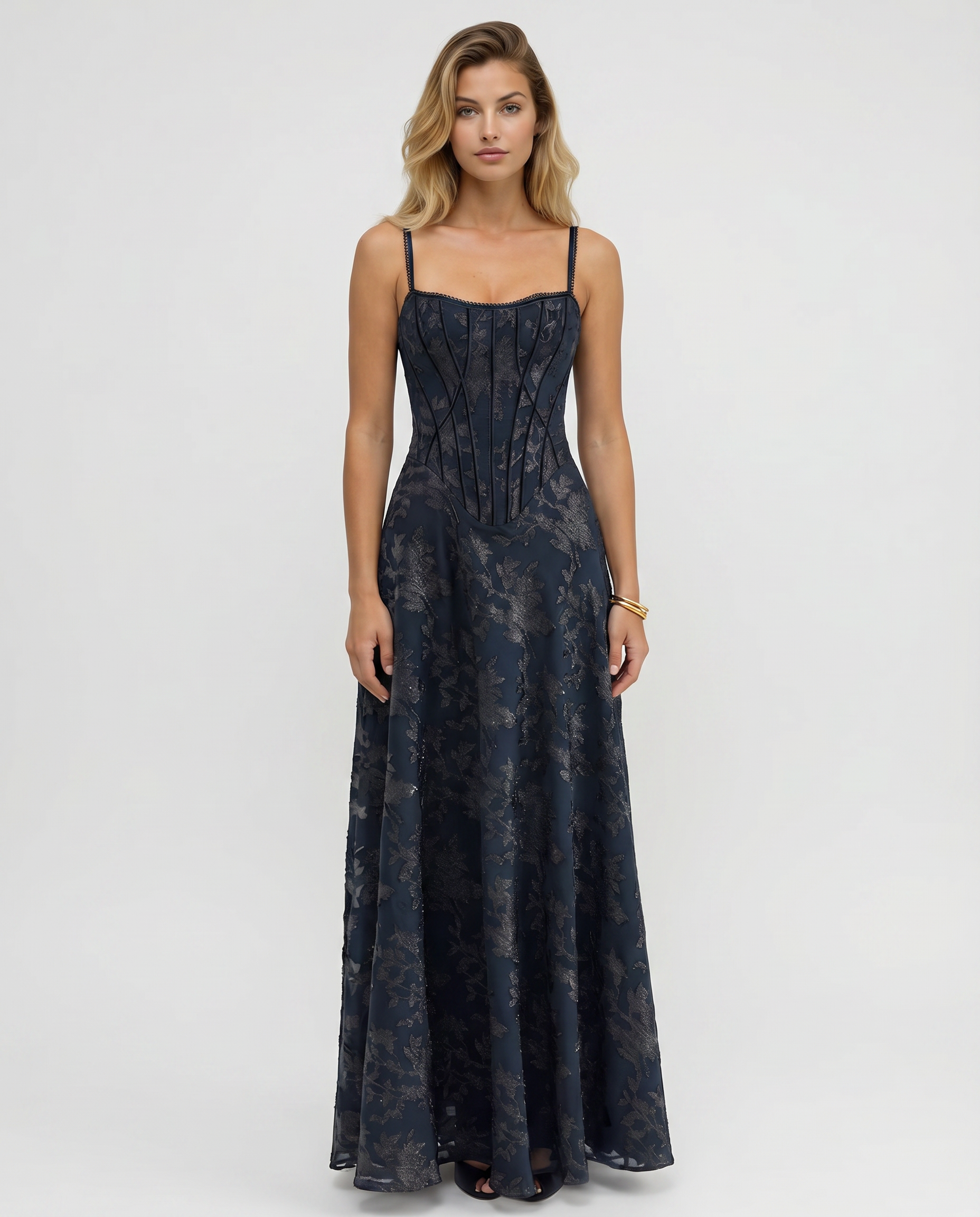 Becky | Maxi Dress with Corset Bodice and Lurex Finish