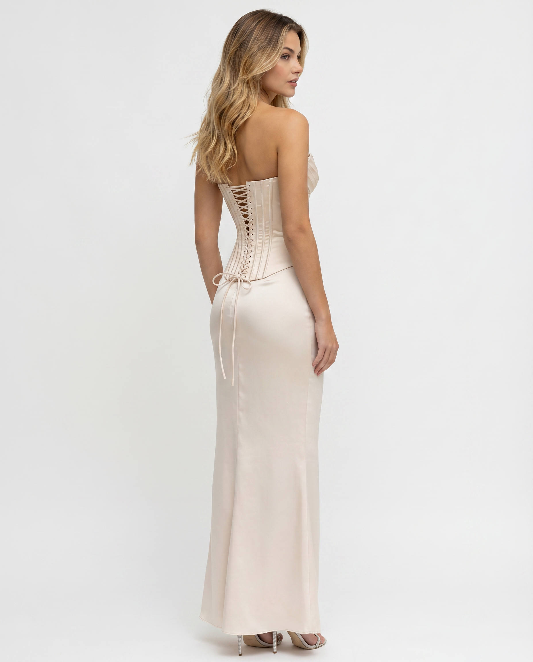 Mariah | Maxi Dress with Satin Corset and Lace-Up Back