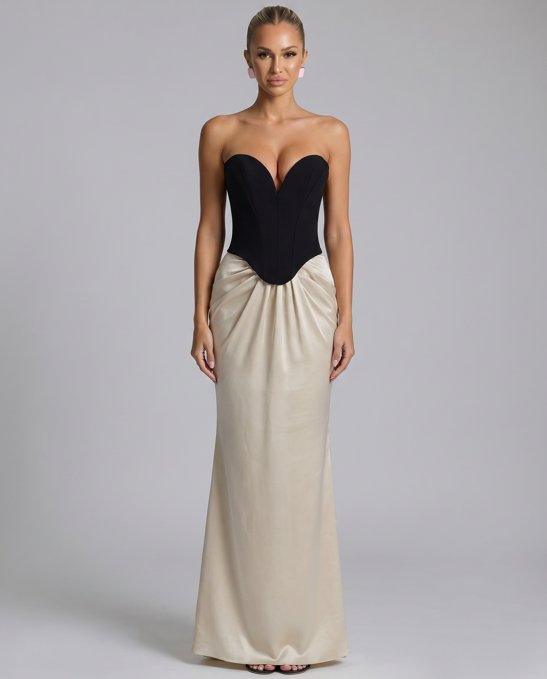 Liza | Maxi Dress with Corset Bodice and Draped Skirt