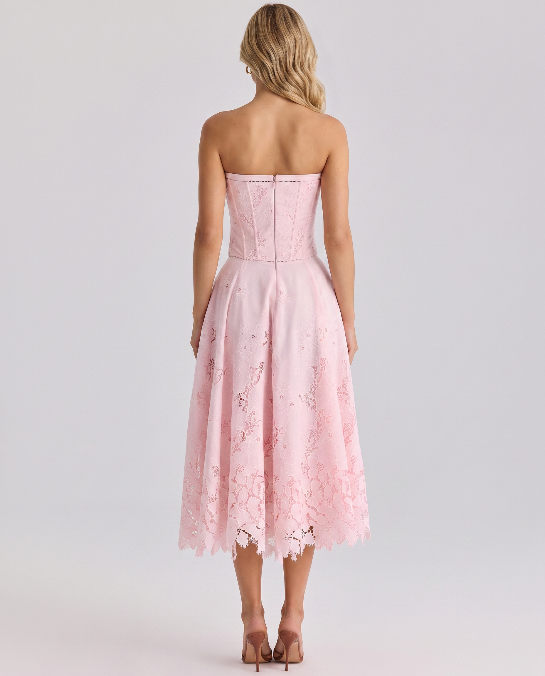 Brigitte | Strapless Midi Dress with Lace Skirt