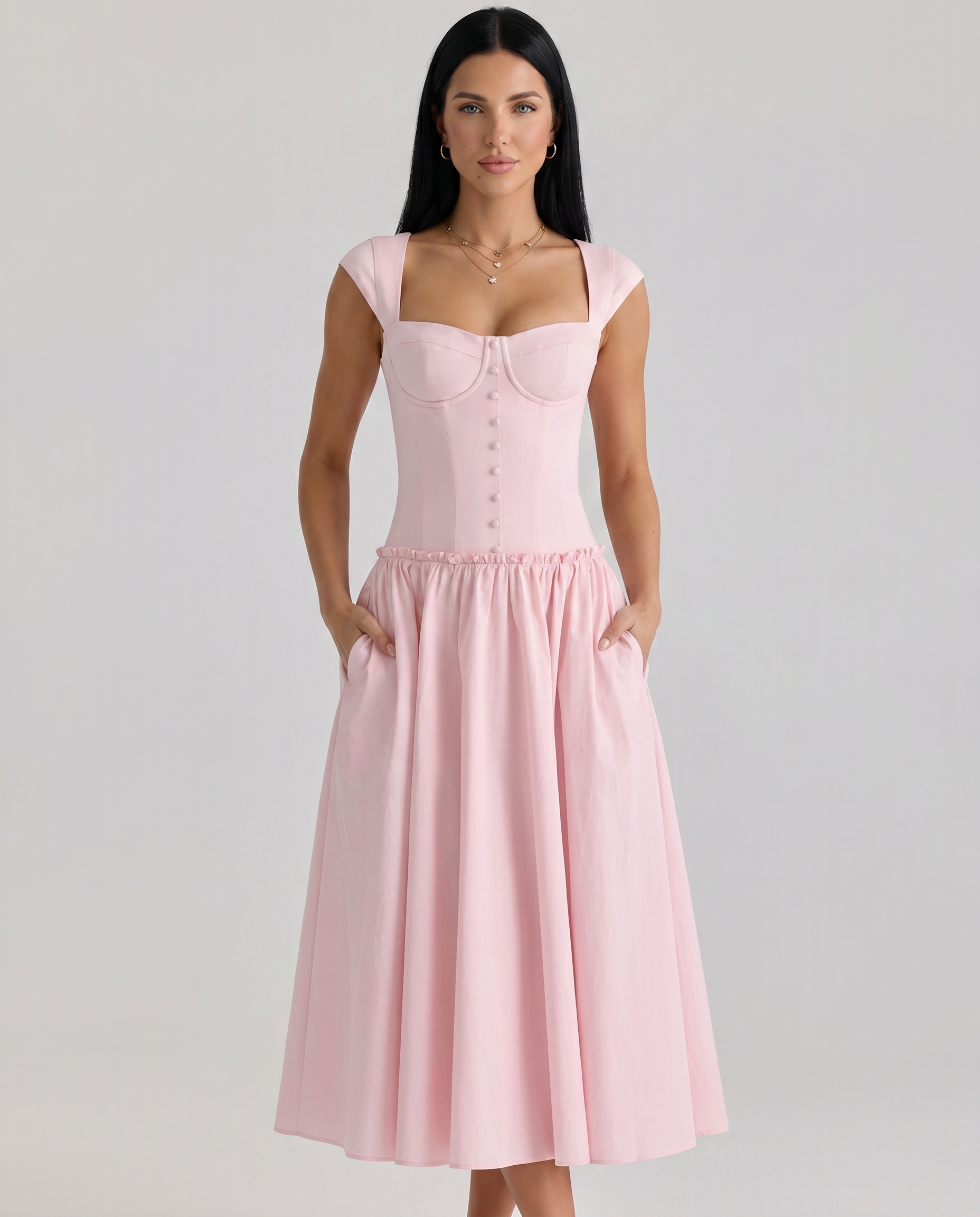 tie strap floral midi dress Women's Flower Girl Energy Pink Multi Floral Smocked Tie Strap Midi Dress | Size: M