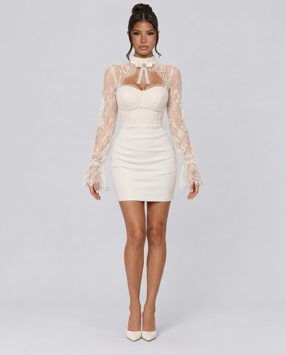 Olga | Lace Mini Corset Dress with Long Sleeves