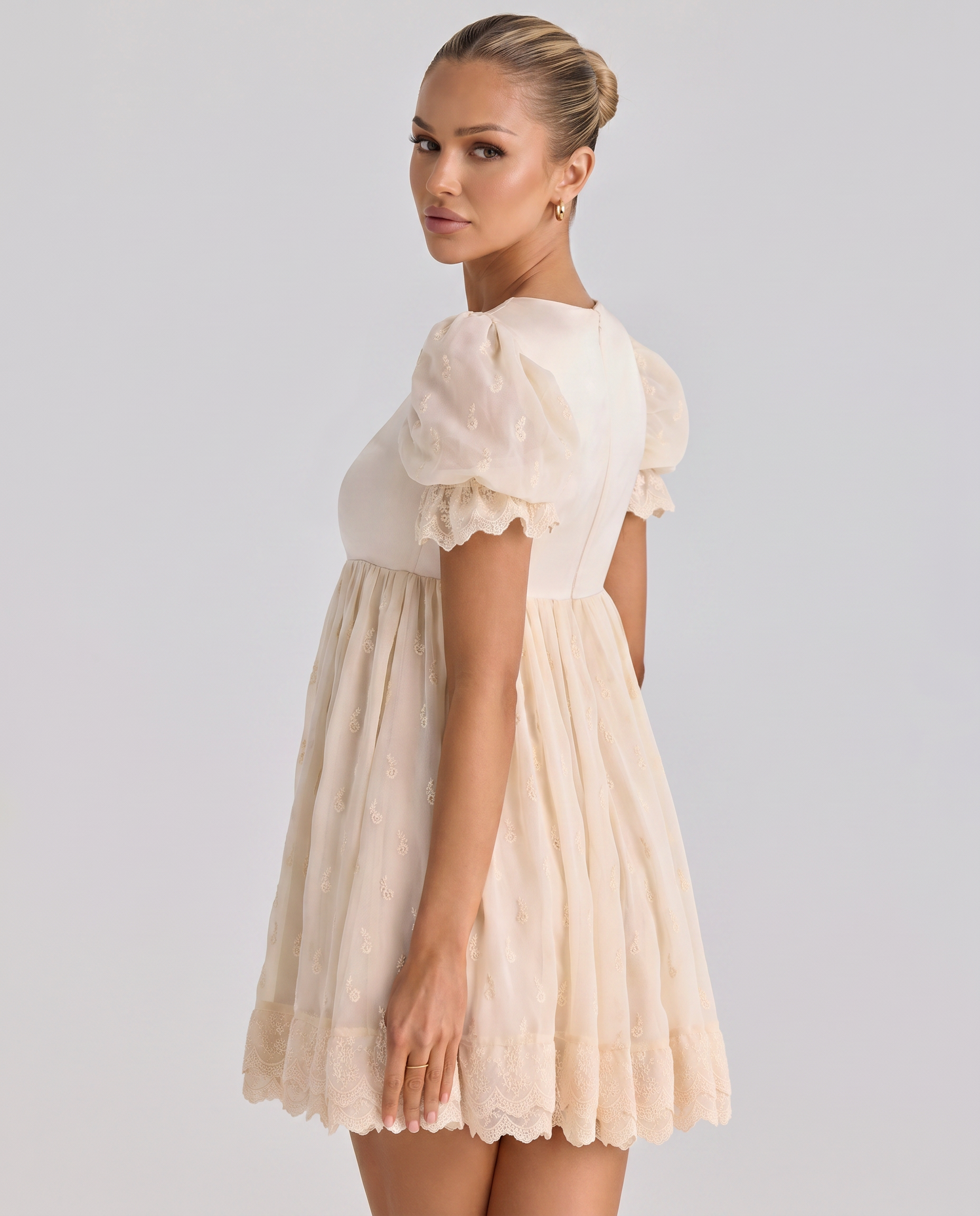 Claudia | Babydoll Mini Dress with Lace Trim