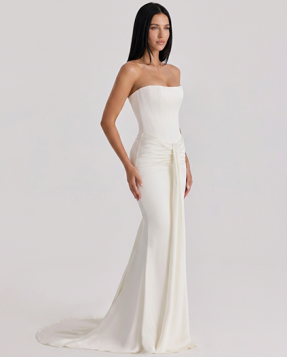 Ophelia | Strapless Corset Maxi Dress with Draped Detail