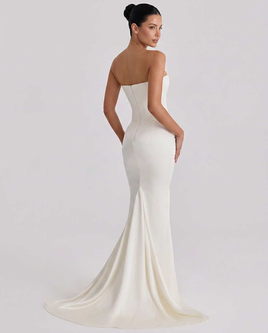 Ophelia | Strapless Corset Maxi Dress with Draped Detail