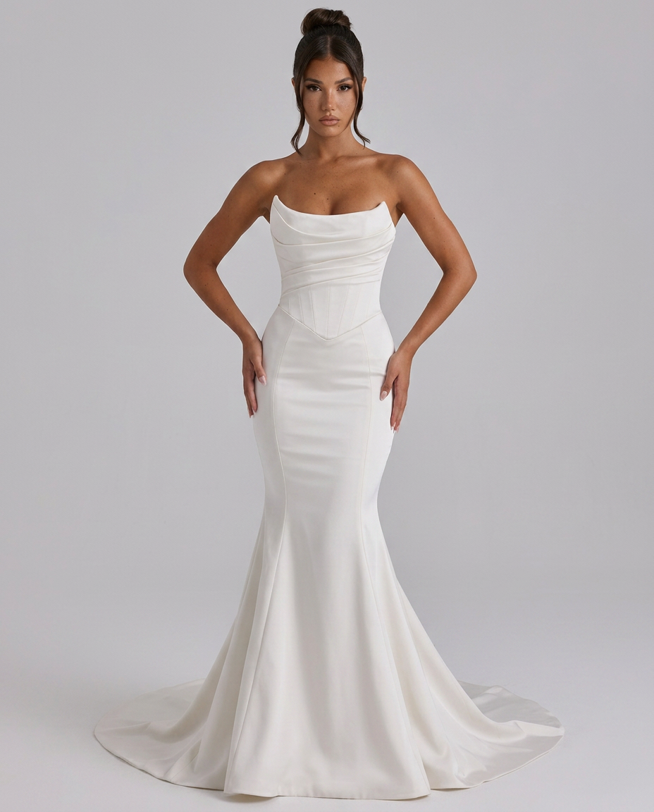Lillian | Strapless Bridal Gown with Button Back