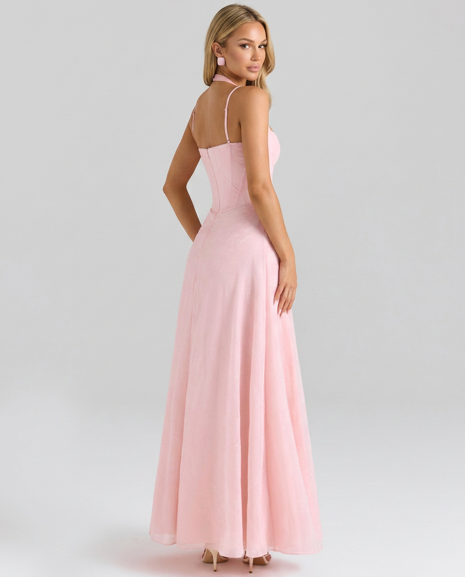 Reva | Maxi Dress in Lurex Chiffon with Corset Bodice