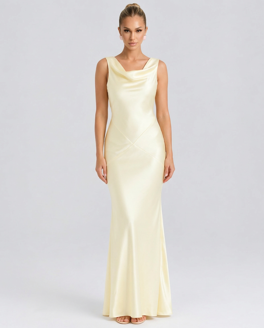 Janey | Maxi Dress with Draped Cowl Neck and Open Back