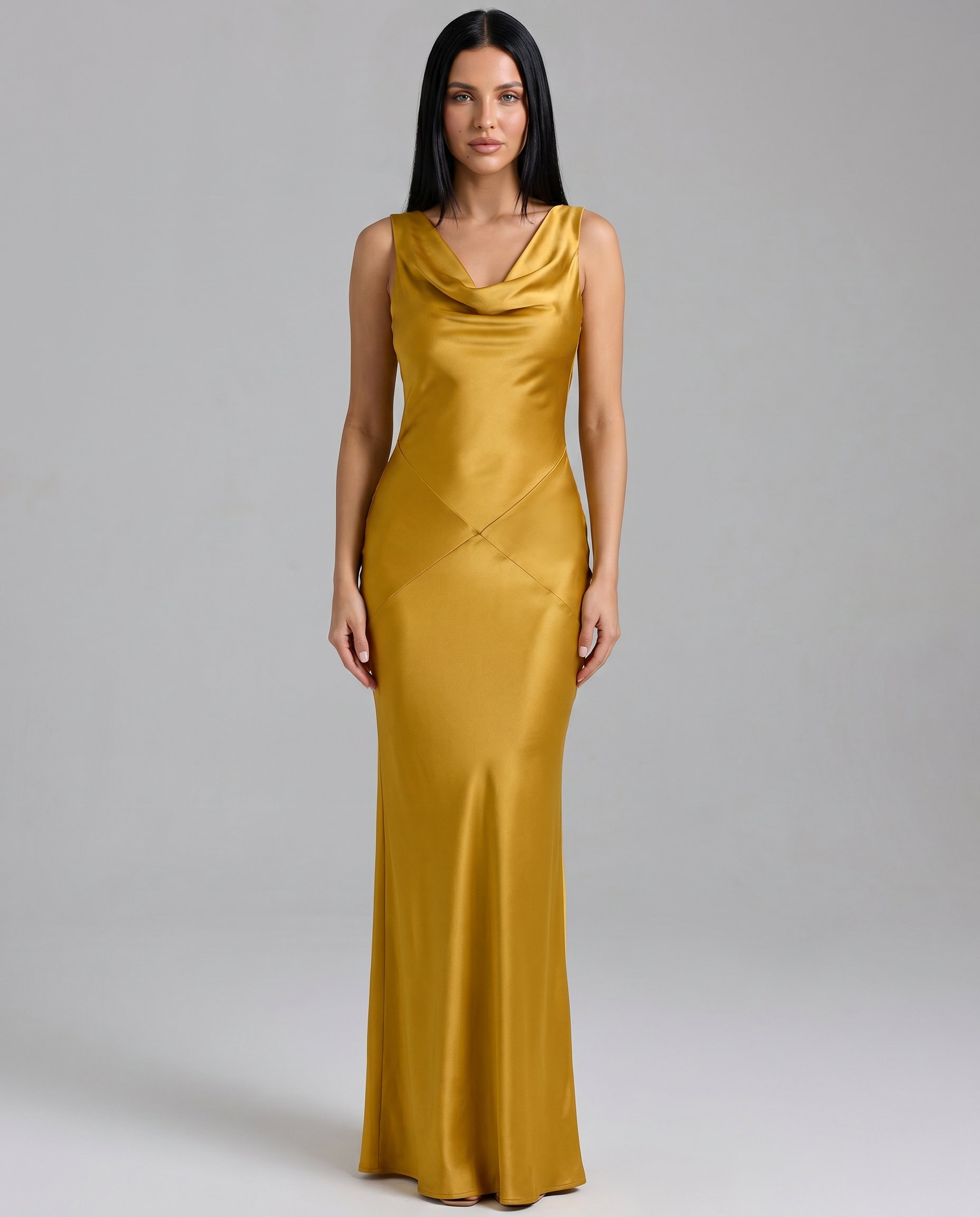 jainey maxi dress Women's Satin Maxi Dress Cowl Neck Backless Fitted Janey