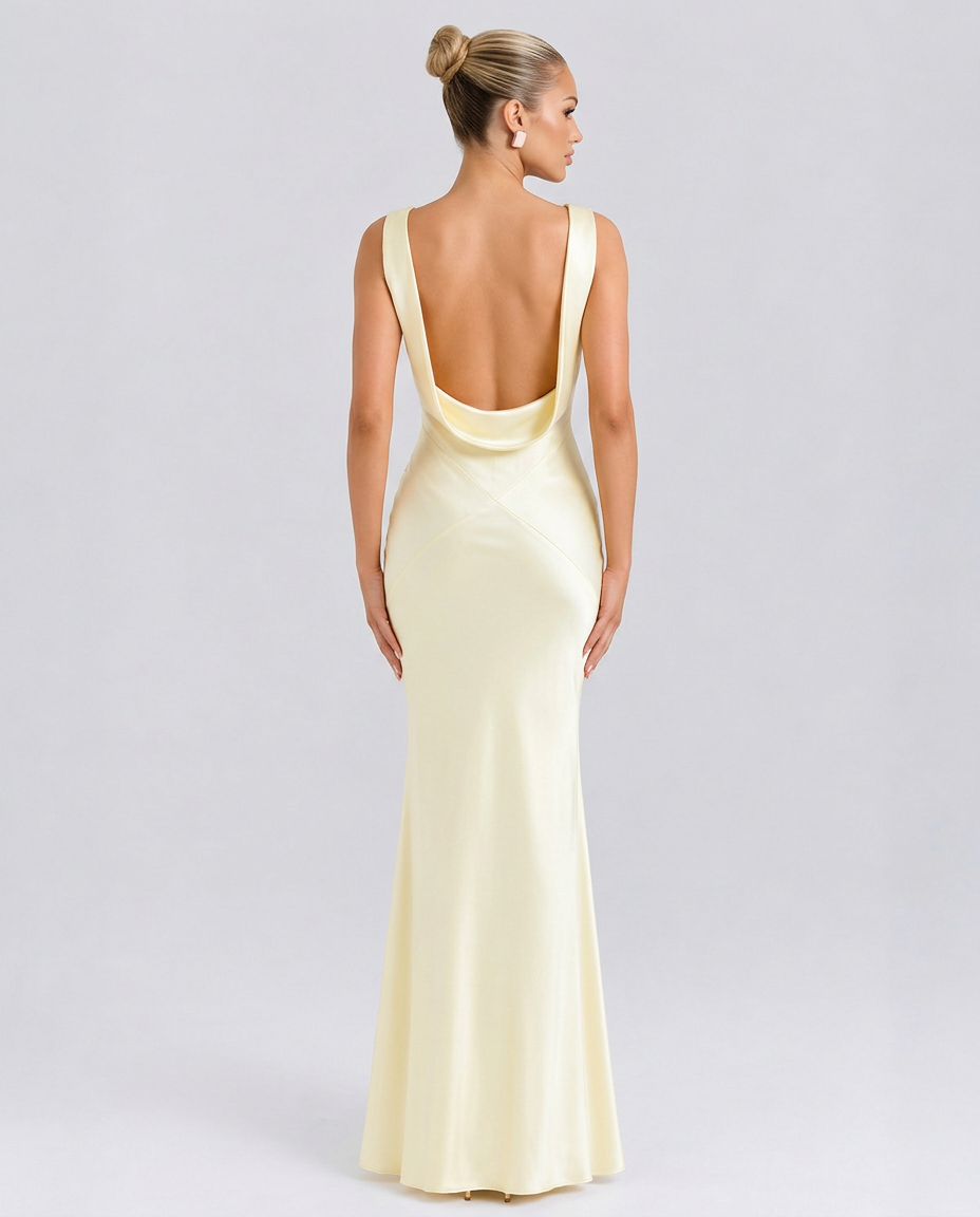 Janey | Maxi Dress with Draped Cowl Neck and Open Back