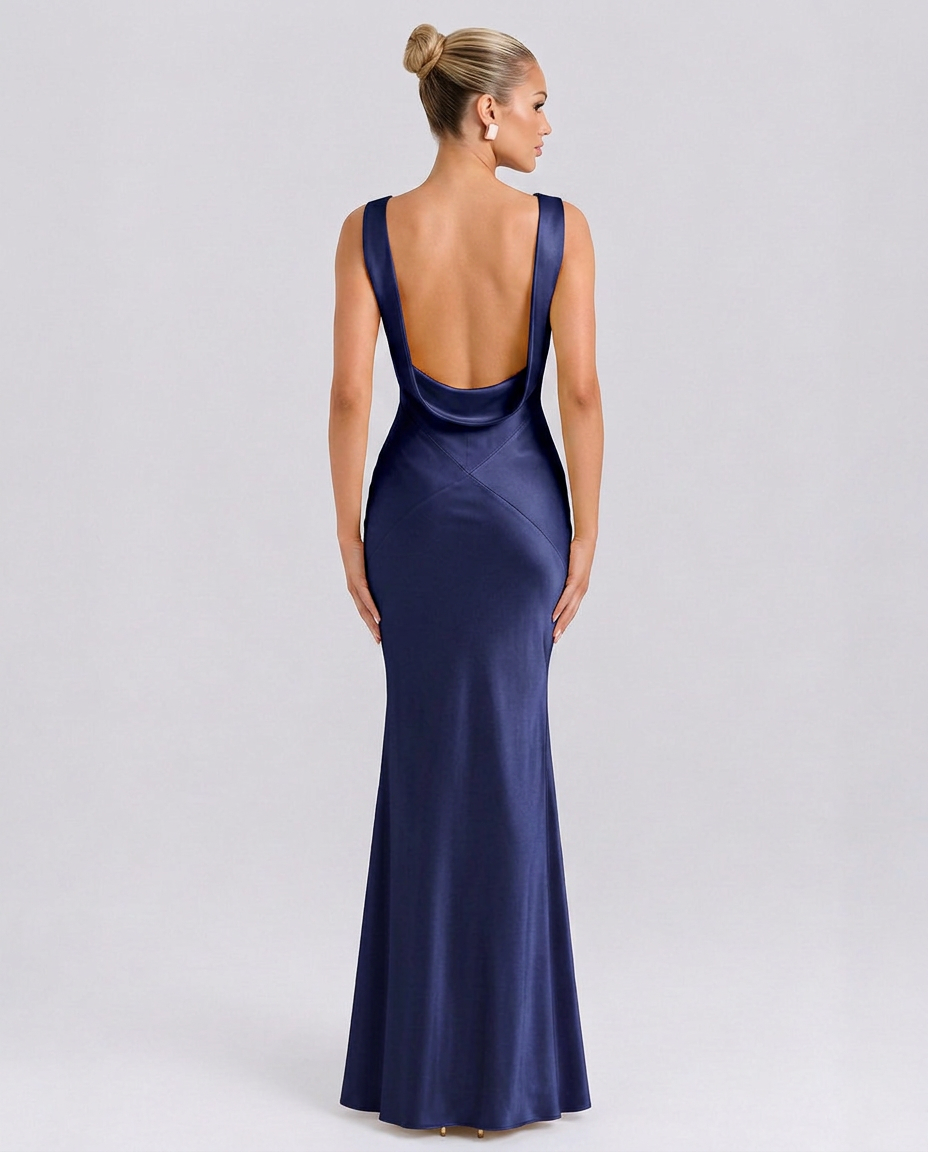 Janey | Maxi Dress with Draped Cowl Neck and Open Back