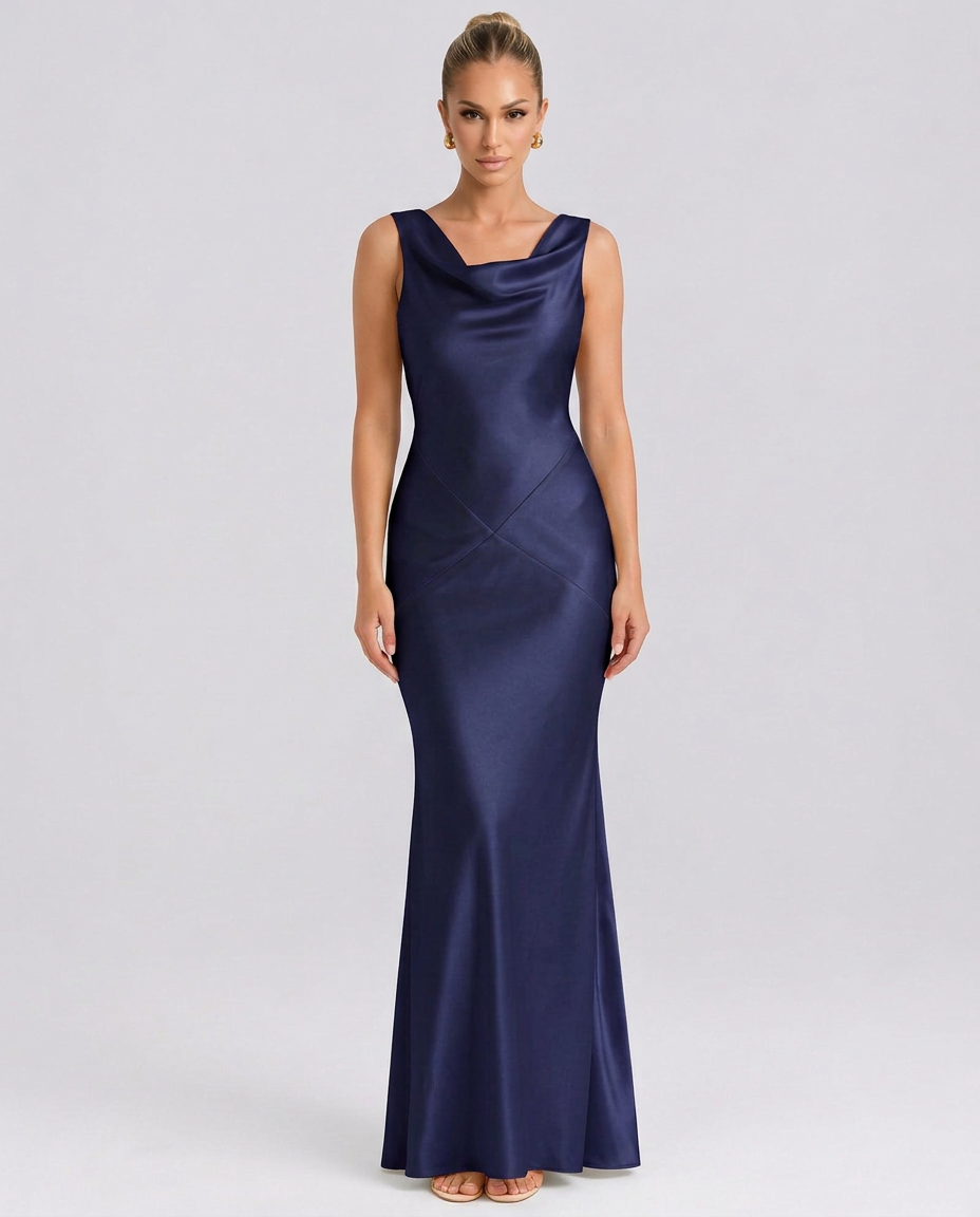 Janey | Maxi Dress with Draped Cowl Neck and Open Back