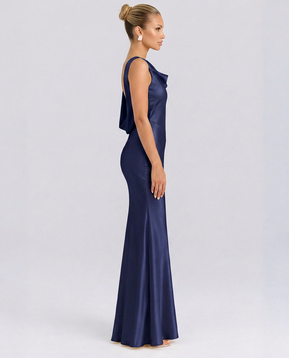 Janey | Maxi Dress with Draped Cowl Neck and Open Back