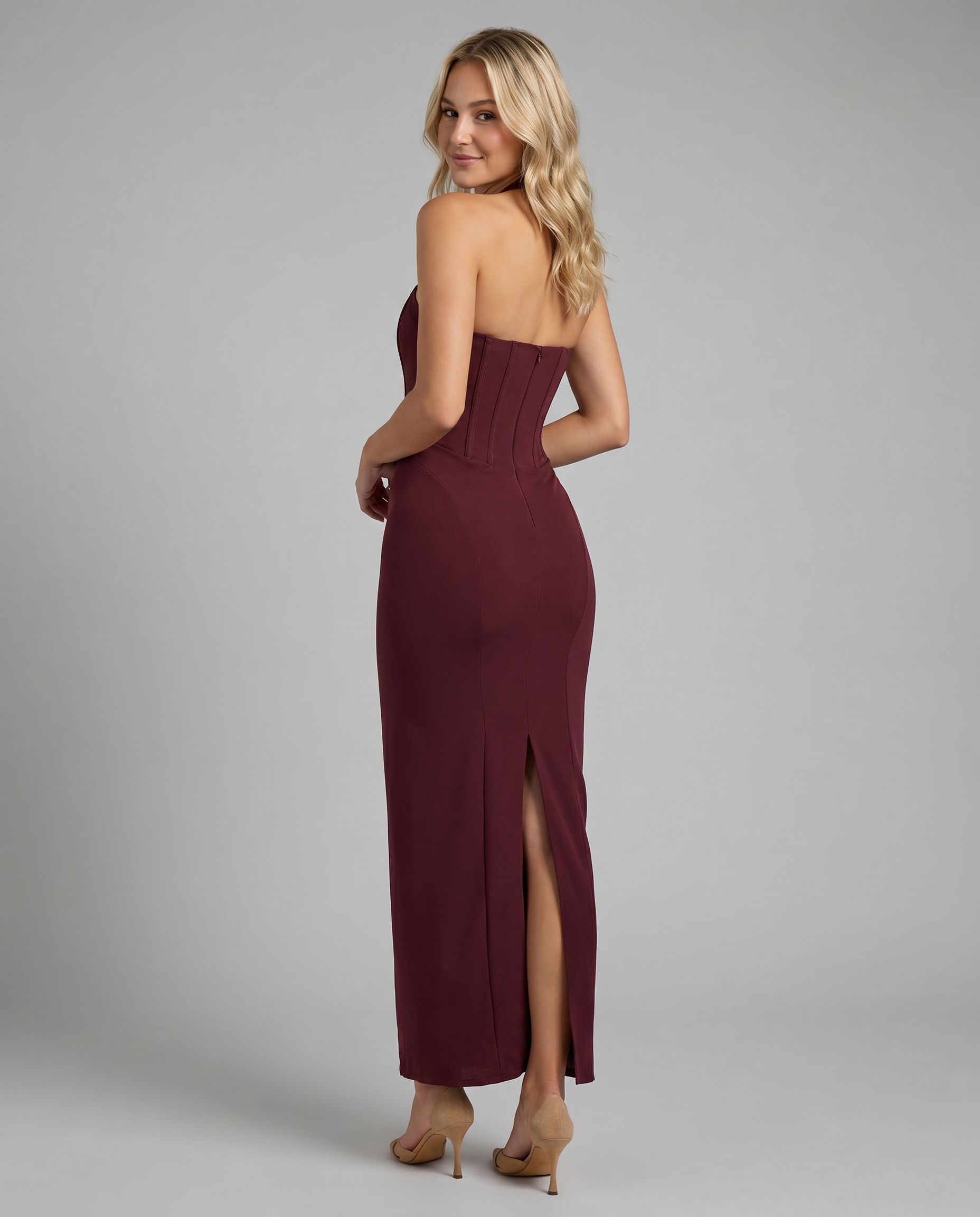 Salome | Midi Dress with Halter Neck and Corset Bodice