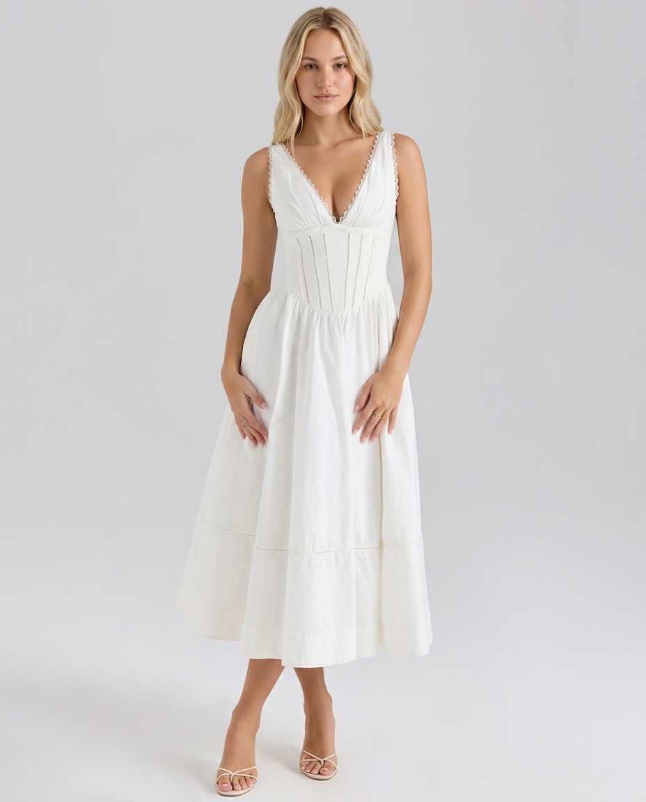 Earlene | Midi Sundress with Corset Waist Panel