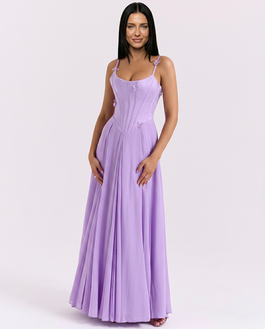 Lilia | Corset Lace-Up Maxi Dress with Butterfly Detail