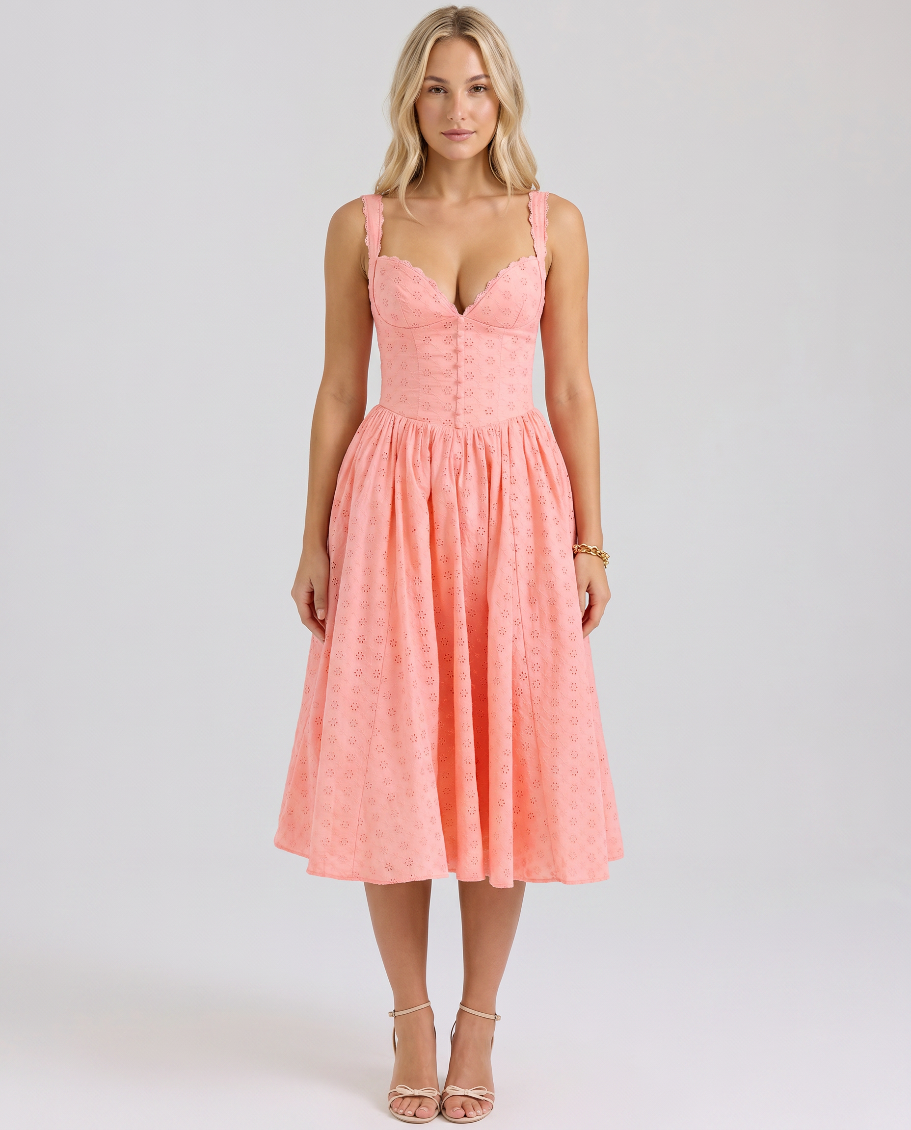 adabella floral maxi dress Women's Broderie Midi Dress Sweetheart Neck Fit And Flare Adabella