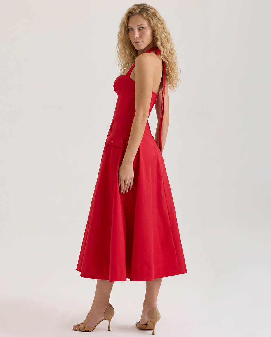 Alisha | Floral Halter Neck Midi Dress with Button Detail
