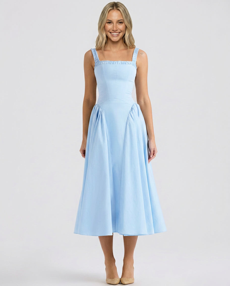 Azure | Cotton Midi Sundress with Voluminous Skirt