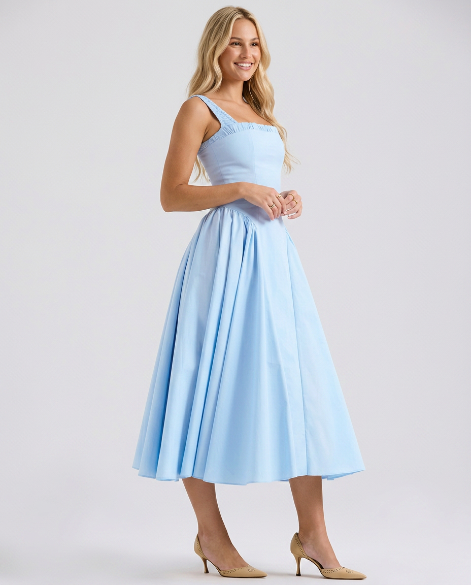 Azure | Cotton Midi Sundress with Voluminous Skirt