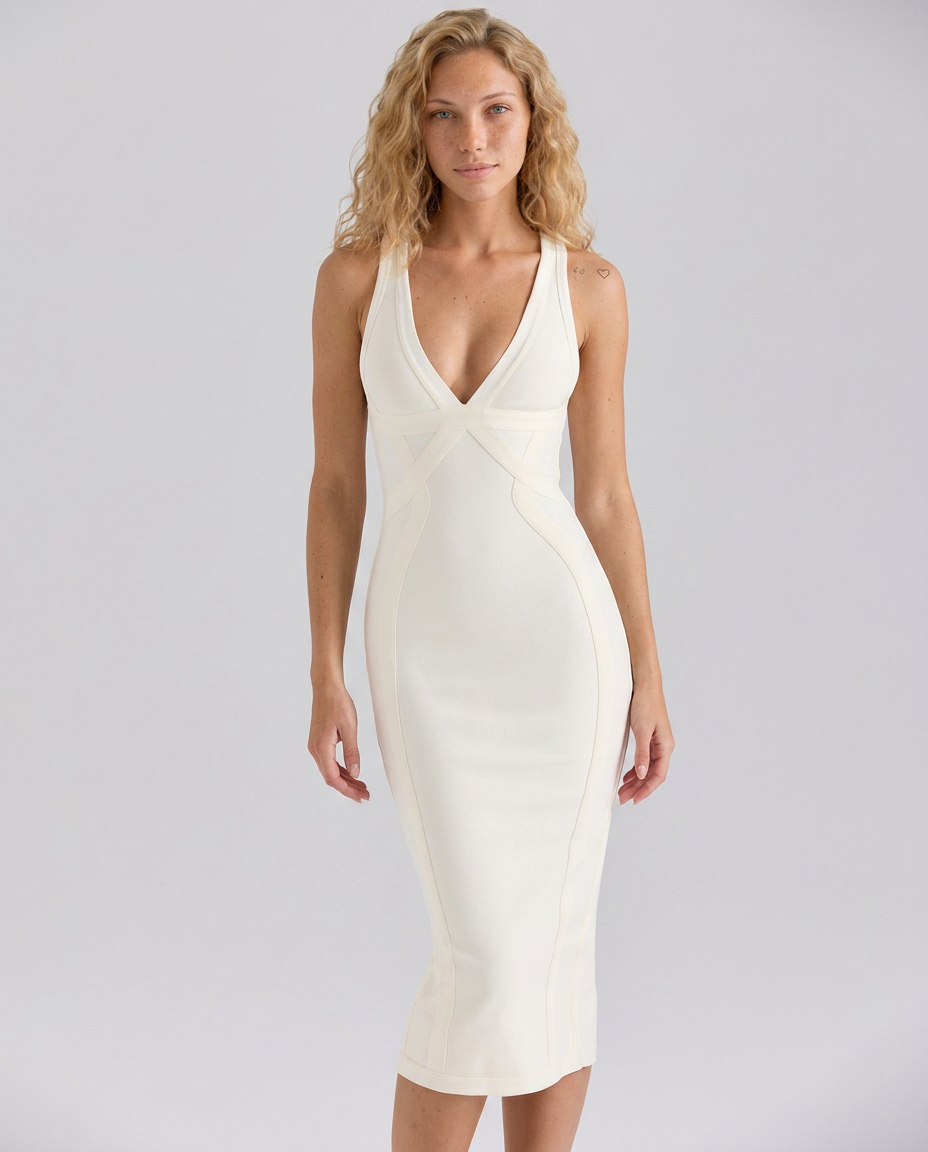 Gilda | Midi Bandage Dress with Contour Panel Detail