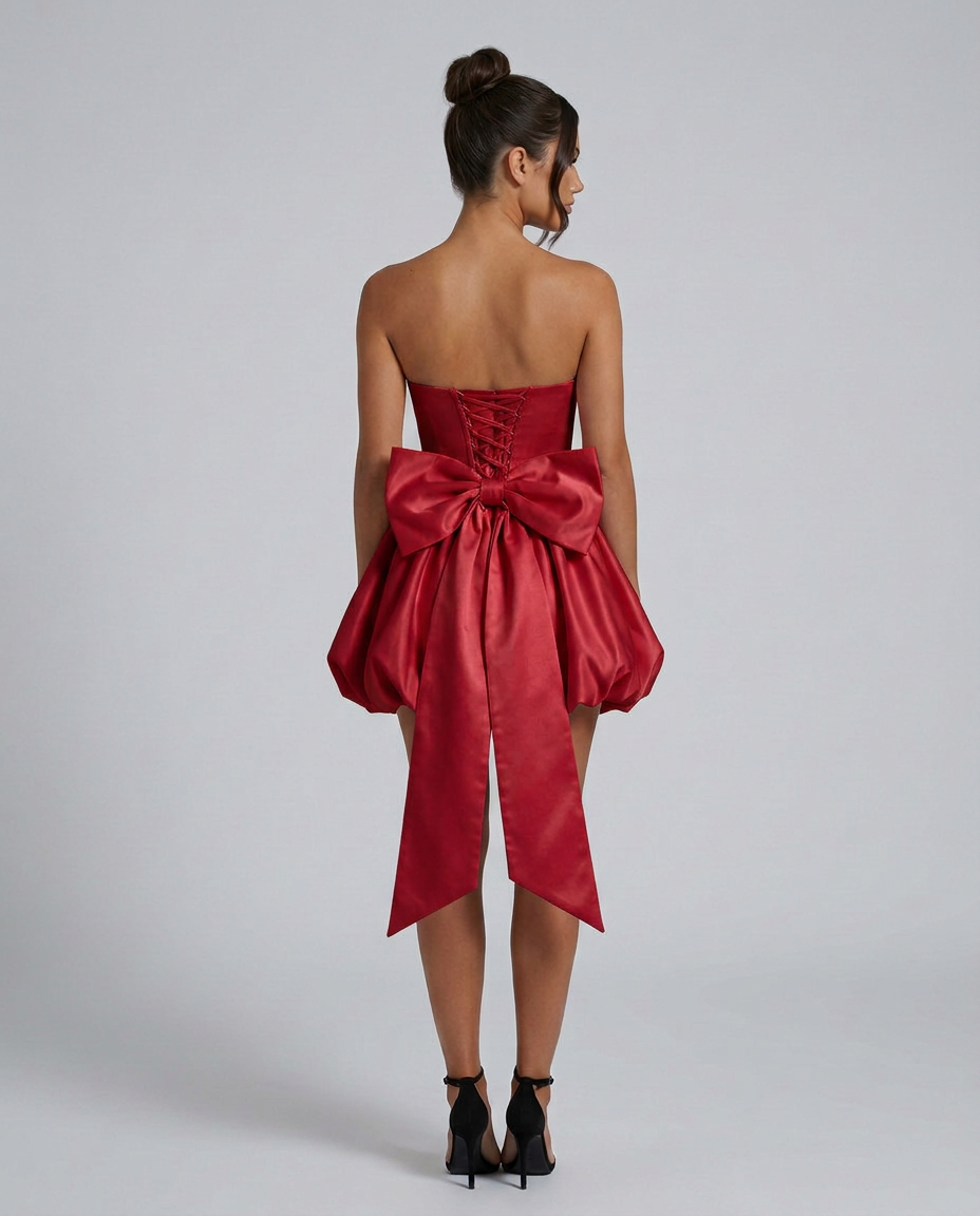 Lora | Strapless Mini Dress with Detachable Bow Detail