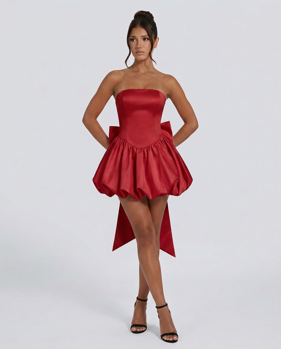 Lora | Strapless Mini Dress with Detachable Bow Detail