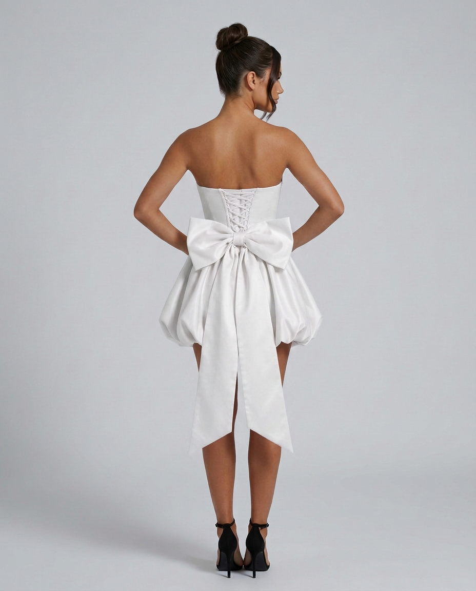 Lora | Strapless Mini Dress with Detachable Bow Detail