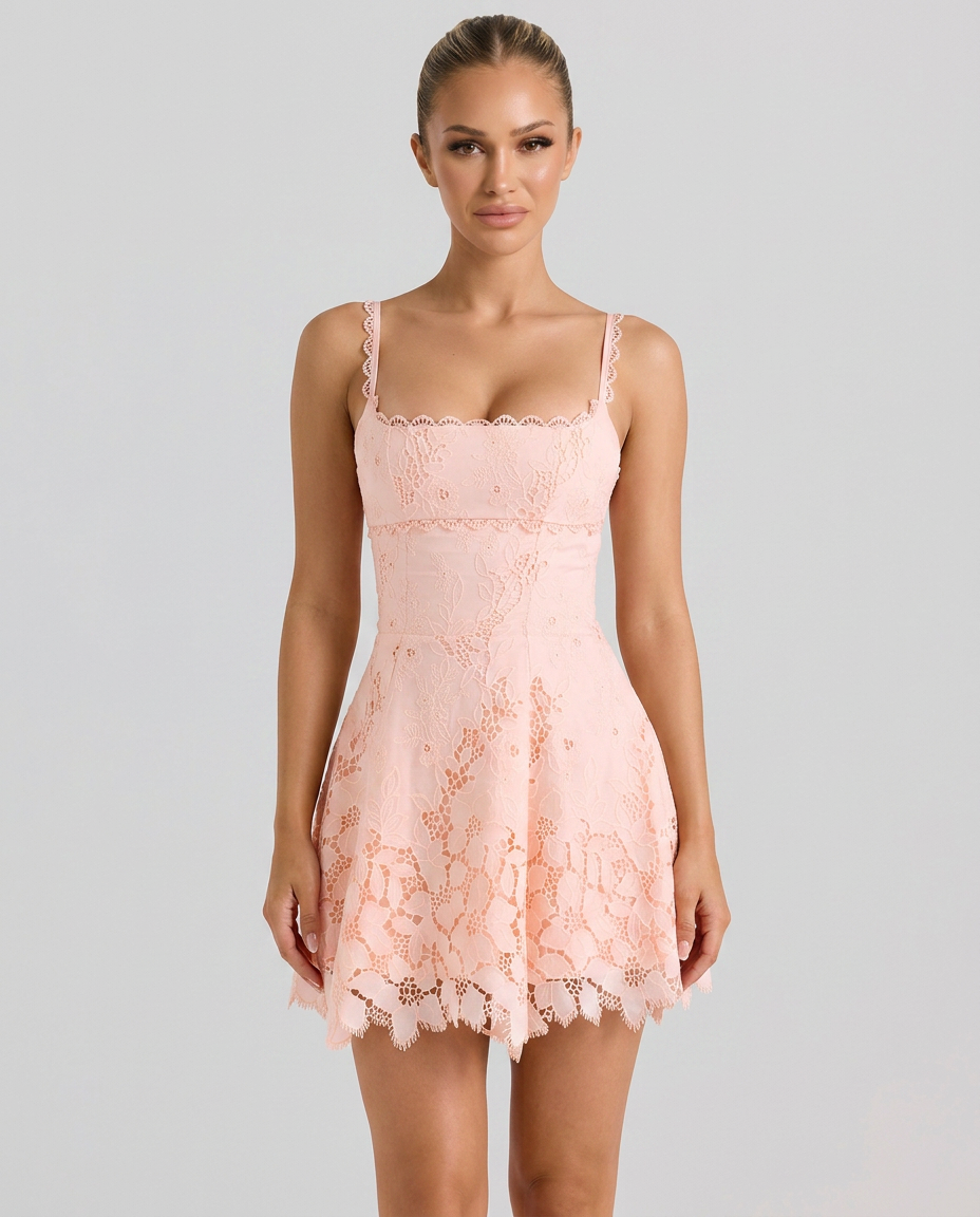 Noelle | Mini Dress with Scallop Lace Detail