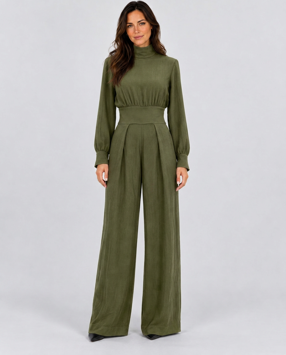 Melva | Turtleneck Wide-Leg Knit Jumpsuit