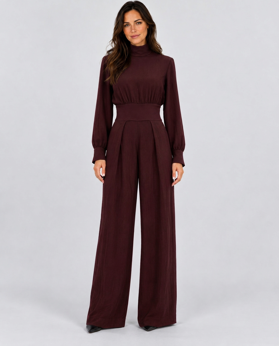 Melva | Turtleneck Wide-Leg Knit Jumpsuit