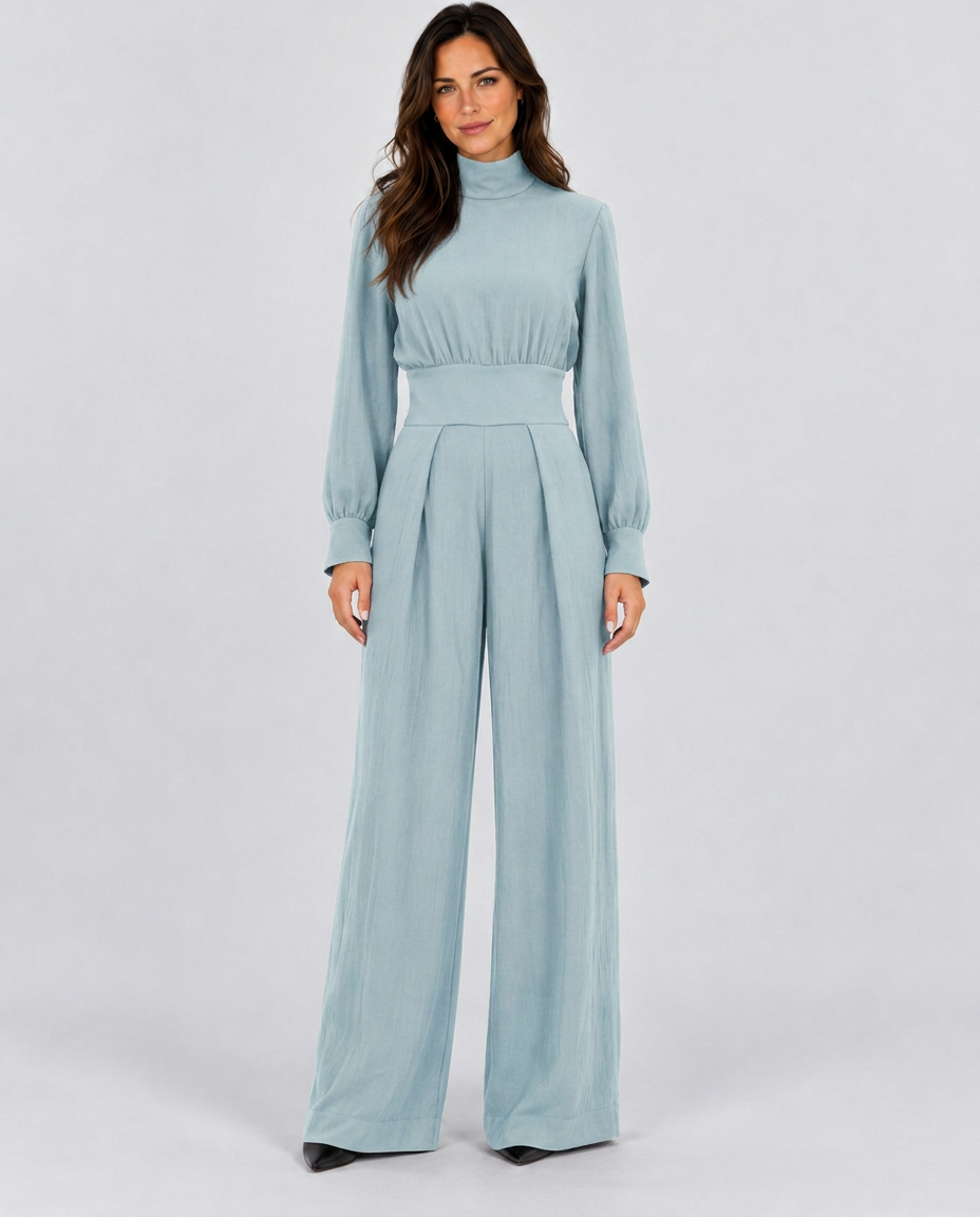 Melva | Turtleneck Wide-Leg Knit Jumpsuit