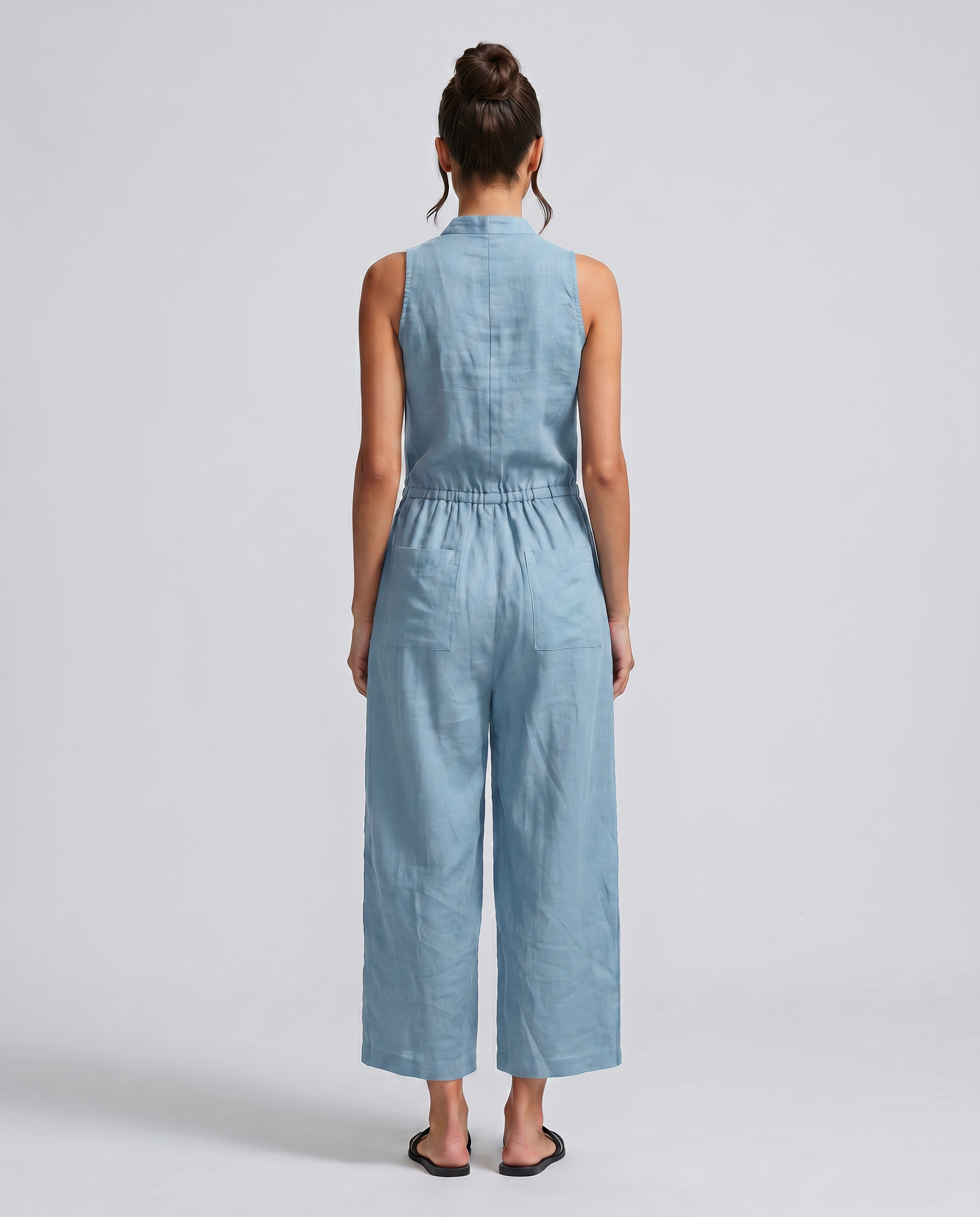 Renee | Sleeveless Button-Up Linen-Blend Jumpsuit
