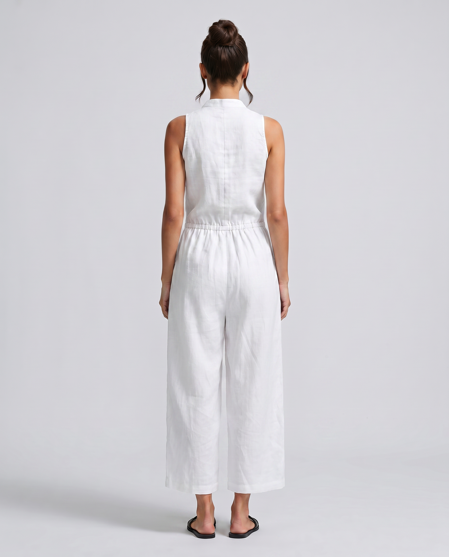 Renee | Sleeveless Button-Up Linen-Blend Jumpsuit