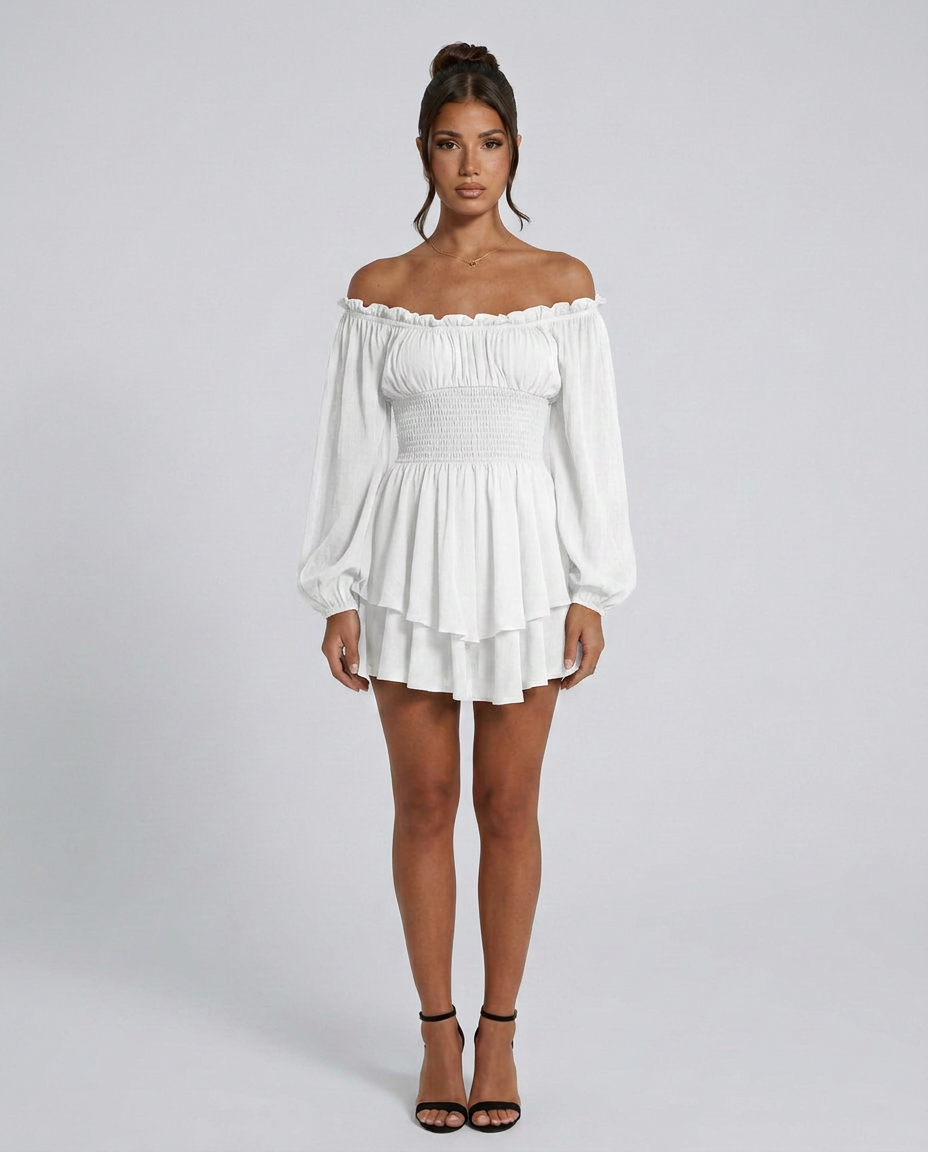 bell clara mini dress Women's Pleated Off Shoulder Mini Dress Clara