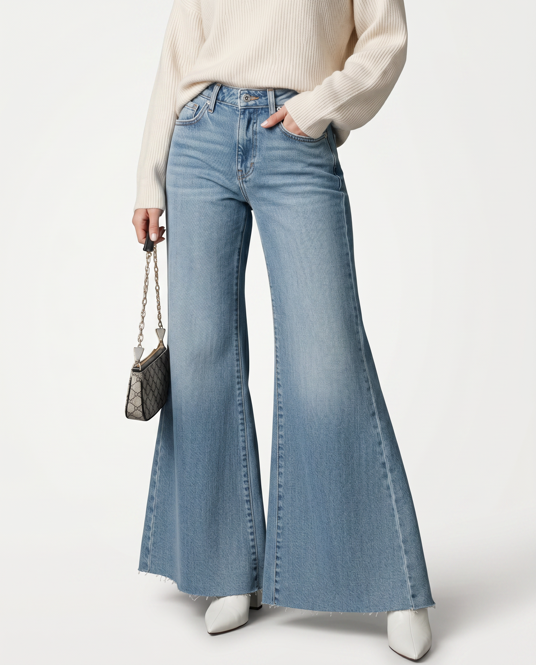 Women's Flare Denim Jeans High Waist Washed Wide Leg Alana