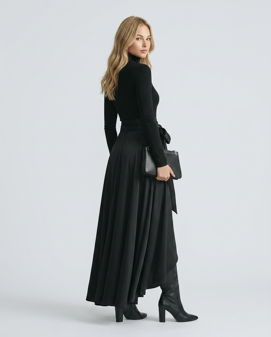 Mindy | High-Neck Maxi Dress with Satin Flared Skirt