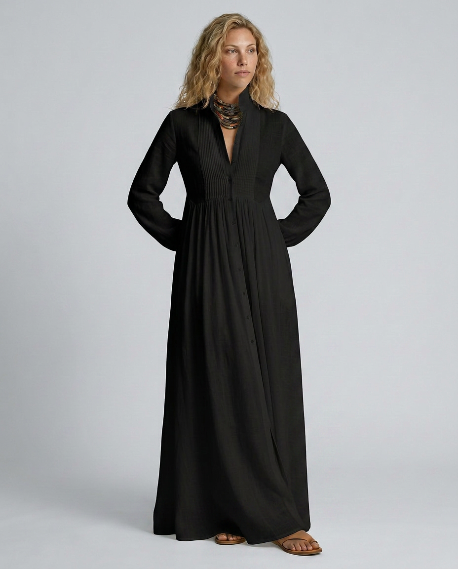 mixed media shirt collar maxi dress Women's Navy Mixed Media Shirt Collar Maxi Dress